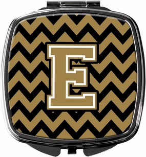 Caroline's Treasures CJ1050-ESCM Letter E Chevron Black and Gold Compact Mirror Decorative Travel Makeup Mirror for Women Girls Gifts Pocket Makeup Mirror Folding Handheld