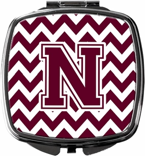 Caroline's Treasures CJ1051-NSCM Letter N Chevron Maroon and White Compact Mirror Decorative Travel Makeup Mirror for Women Girls Gifts Pocket Makeup Mirror Folding Handheld