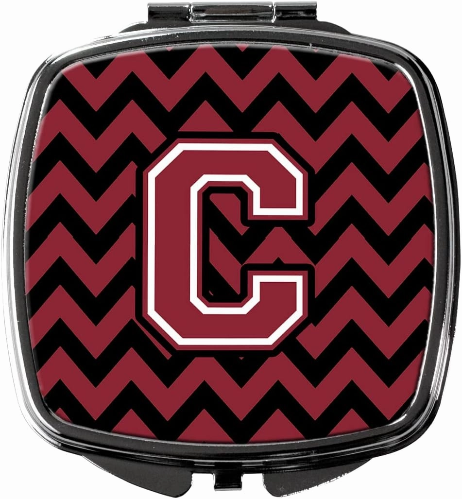 Caroline's Treasures CJ1052-CSCM Letter C Chevron Garnet and Black Compact Mirror Decorative Travel Makeup Mirror for Women Girls Gifts Pocket Makeup Mirror Folding Handheld