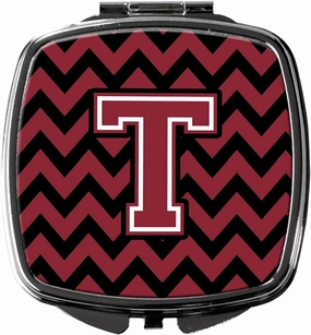 Caroline's Treasures CJ1052-TSCM Letter T Chevron Garnet and Black Compact Mirror Decorative Travel Makeup Mirror for Women Girls Gifts Pocket Makeup Mirror Folding Handheld