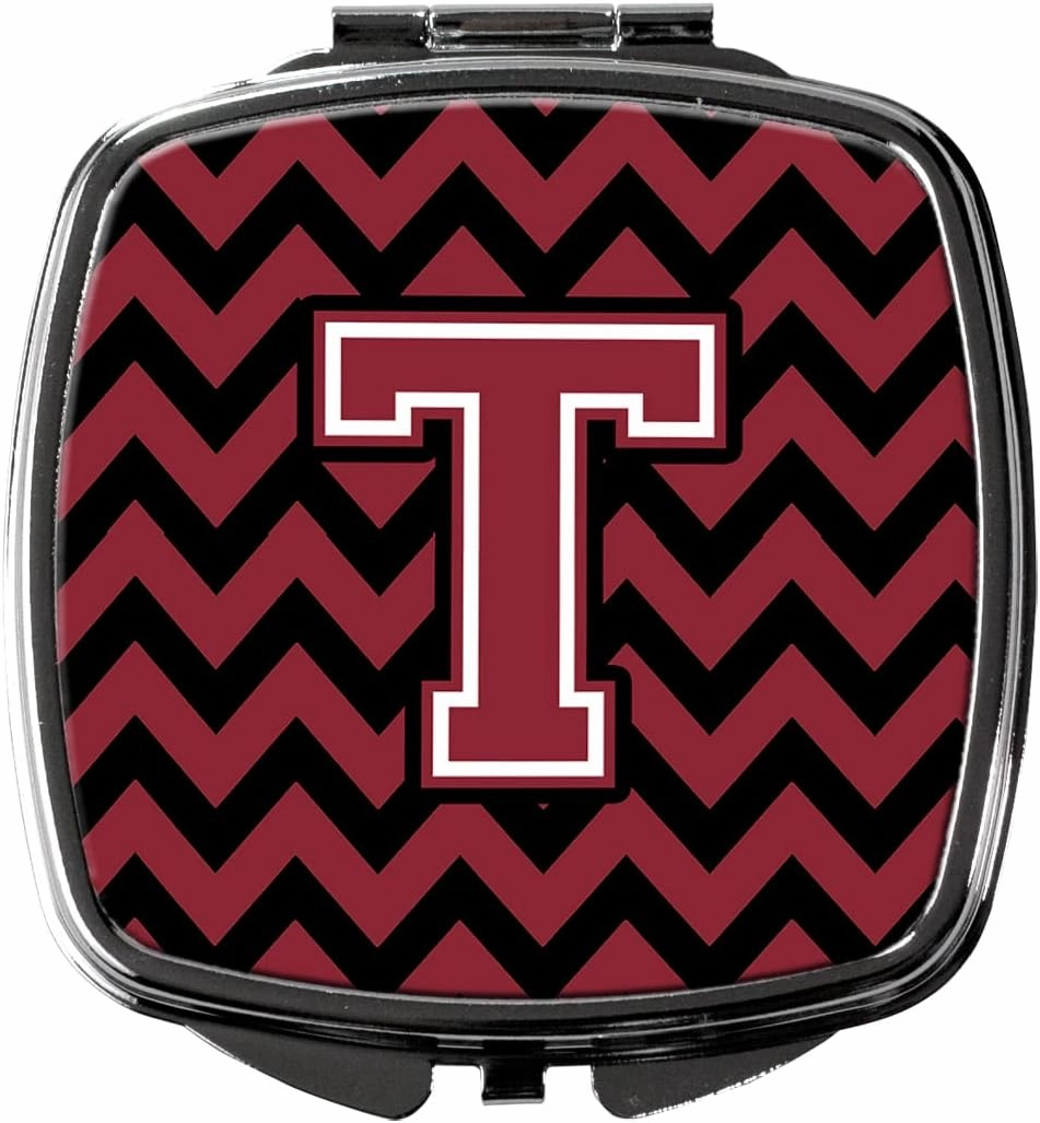 Caroline's Treasures CJ1052-TSCM Letter T Chevron Garnet and Black Compact Mirror Decorative Travel Makeup Mirror for Women Girls Gifts Pocket Makeup Mirror Folding Handheld