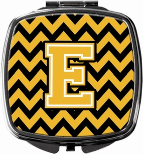 Caroline's Treasures CJ1053-ESCM Letter E Chevron Black and Gold Compact Mirror Decorative Travel Makeup Mirror for Women Girls Gifts Pocket Makeup Mirror Folding Handheld