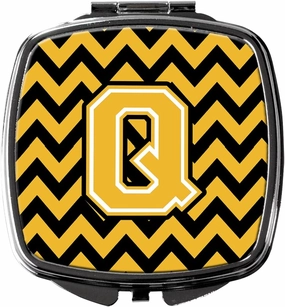 Caroline's Treasures CJ1053-QSCM Letter Q Chevron Black and Gold Compact Mirror Decorative Travel Makeup Mirror for Women Girls Gifts Pocket Makeup Mirror Folding Handheld