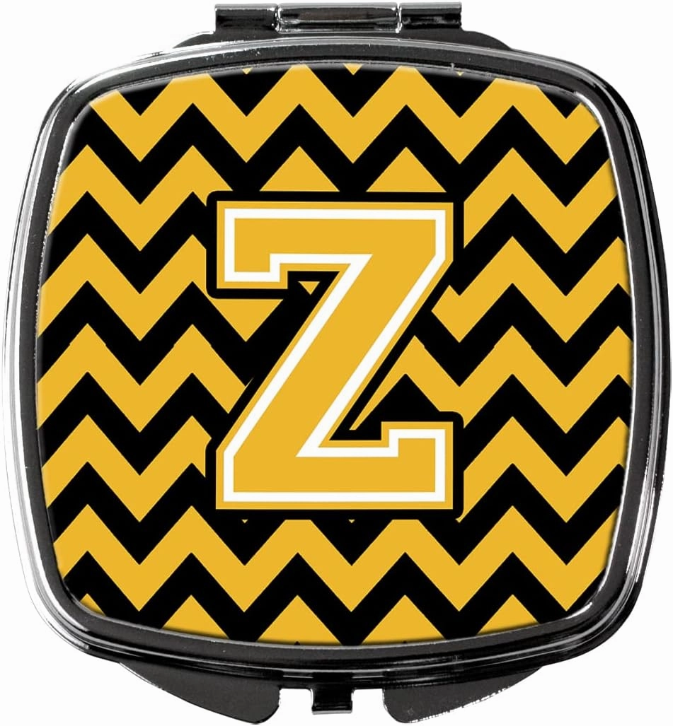 Caroline's Treasures CJ1053-ZSCM Letter Z Chevron Black and Gold Compact Mirror Decorative Travel Makeup Mirror for Women Girls Gifts Pocket Makeup Mirror Folding Handheld