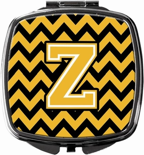 Caroline's Treasures CJ1053-ZSCM Letter Z Chevron Black and Gold Compact Mirror Decorative Travel Makeup Mirror for Women Girls Gifts Pocket Makeup Mirror Folding Handheld