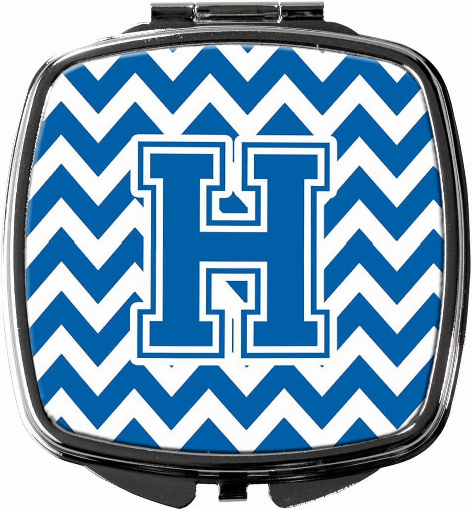 Caroline's Treasures CJ1056-HSCM Letter H Chevron Blue and White Compact Mirror Decorative Travel Makeup Mirror for Women Girls Gifts Pocket Makeup Mirror Folding Handheld