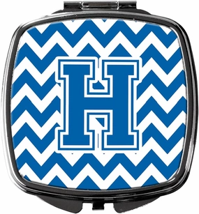 Caroline's Treasures CJ1056-HSCM Letter H Chevron Blue and White Compact Mirror Decorative Travel Makeup Mirror for Women Girls Gifts Pocket Makeup Mirror Folding Handheld