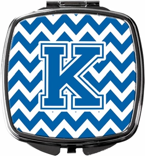 Caroline's Treasures CJ1056-KSCM Letter K Chevron Blue and White Compact Mirror Decorative Travel Makeup Mirror for Women Girls Gifts Pocket Makeup Mirror Folding Handheld