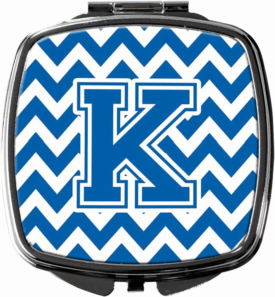 Caroline's Treasures CJ1056-KSCM Letter K Chevron Blue and White Compact Mirror Decorative Travel Makeup Mirror for Women Girls Gifts Pocket Makeup Mirror Folding Handheld