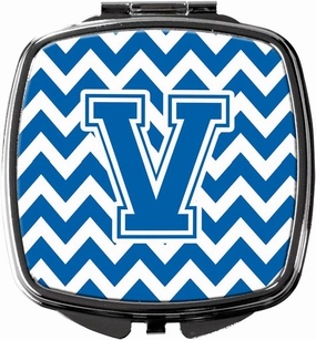 Caroline's Treasures CJ1056-VSCM Letter V Chevron Blue and White Compact Mirror Decorative Travel Makeup Mirror for Women Girls Gifts Pocket Makeup Mirror Folding Handheld