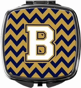 Caroline's Treasures CJ1057-BSCM Letter B Chevron Navy Blue and Gold Compact Mirror Decorative Travel Makeup Mirror for Women Girls Gifts Pocket Makeup Mirror Folding Handheld