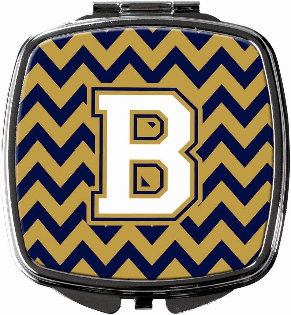 Caroline's Treasures CJ1057-BSCM Letter B Chevron Navy Blue and Gold Compact Mirror Decorative Travel Makeup Mirror for Women Girls Gifts Pocket Makeup Mirror Folding Handheld