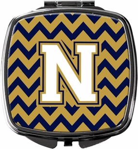 Caroline's Treasures CJ1057-NSCM Letter N Chevron Navy Blue and Gold Compact Mirror Decorative Travel Makeup Mirror for Women Girls Gifts Pocket Makeup Mirror Folding Handheld