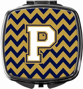 Caroline's Treasures CJ1057-PSCM Letter P Chevron Navy Blue and Gold Compact Mirror Decorative Travel Makeup Mirror for Women Girls Gifts Pocket Makeup Mirror Folding Handheld