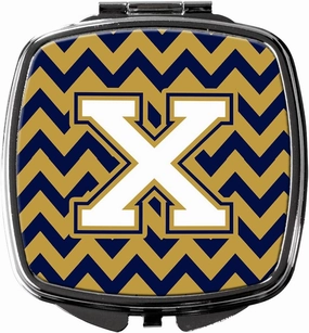 Caroline's Treasures CJ1057-XSCM Letter X Chevron Navy Blue and Gold Compact Mirror Decorative Travel Makeup Mirror for Women Girls Gifts Pocket Makeup Mirror Folding Handheld