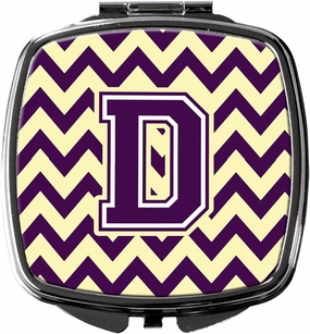 Caroline's Treasures CJ1058-DSCM Letter D Chevron Purple and Gold Compact Mirror Decorative Travel Makeup Mirror for Women Girls Gifts Pocket Makeup Mirror Folding Handheld