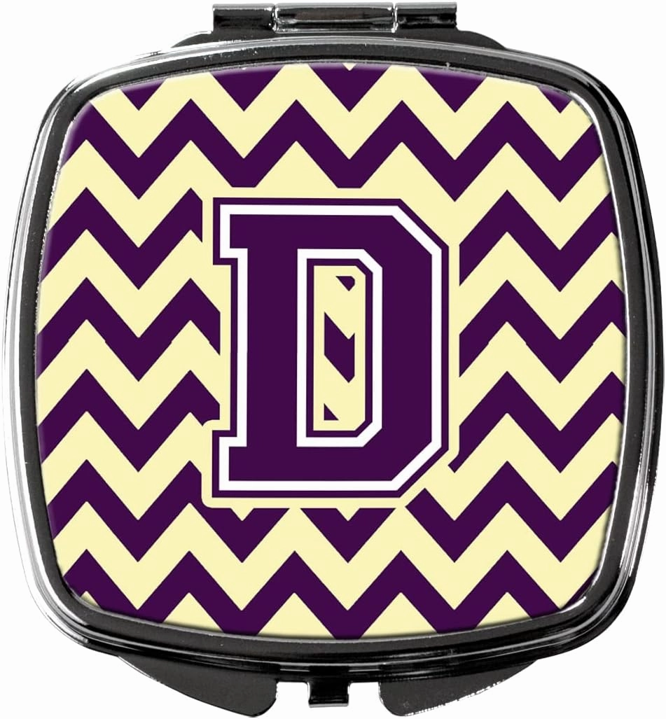 Caroline's Treasures CJ1058-DSCM Letter D Chevron Purple and Gold Compact Mirror Decorative Travel Makeup Mirror for Women Girls Gifts Pocket Makeup Mirror Folding Handheld
