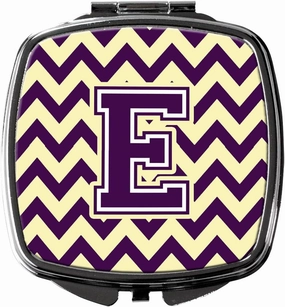 Caroline's Treasures CJ1058-ESCM Letter E Chevron Purple and Gold Compact Mirror Decorative Travel Makeup Mirror for Women Girls Gifts Pocket Makeup Mirror Folding Handheld