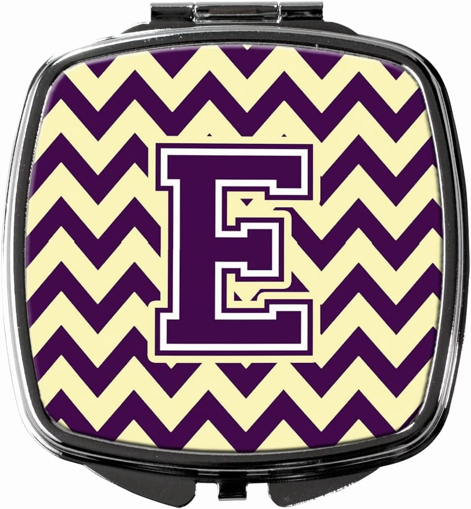 Caroline's Treasures CJ1058-ESCM Letter E Chevron Purple and Gold Compact Mirror Decorative Travel Makeup Mirror for Women Girls Gifts Pocket Makeup Mirror Folding Handheld