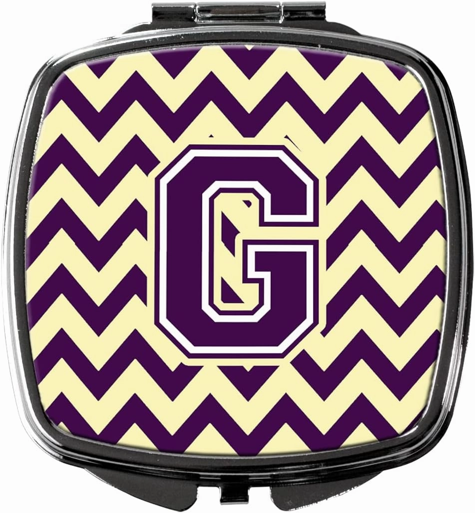 Caroline's Treasures CJ1058-GSCM Letter G Chevron Purple and Gold Compact Mirror Decorative Travel Makeup Mirror for Women Girls Gifts Pocket Makeup Mirror Folding Handheld