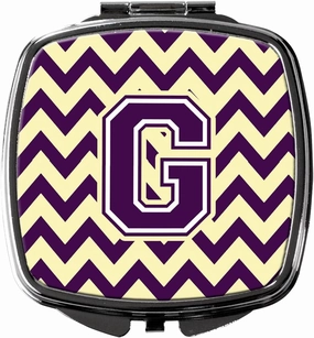 Caroline's Treasures CJ1058-GSCM Letter G Chevron Purple and Gold Compact Mirror Decorative Travel Makeup Mirror for Women Girls Gifts Pocket Makeup Mirror Folding Handheld