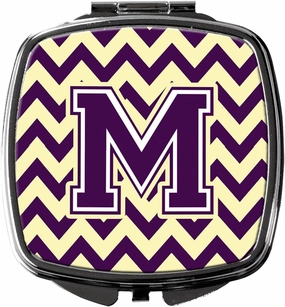 Caroline's Treasures CJ1058-MSCM Letter M Chevron Purple and Gold Compact Mirror Decorative Travel Makeup Mirror for Women Girls Gifts Pocket Makeup Mirror Folding Handheld