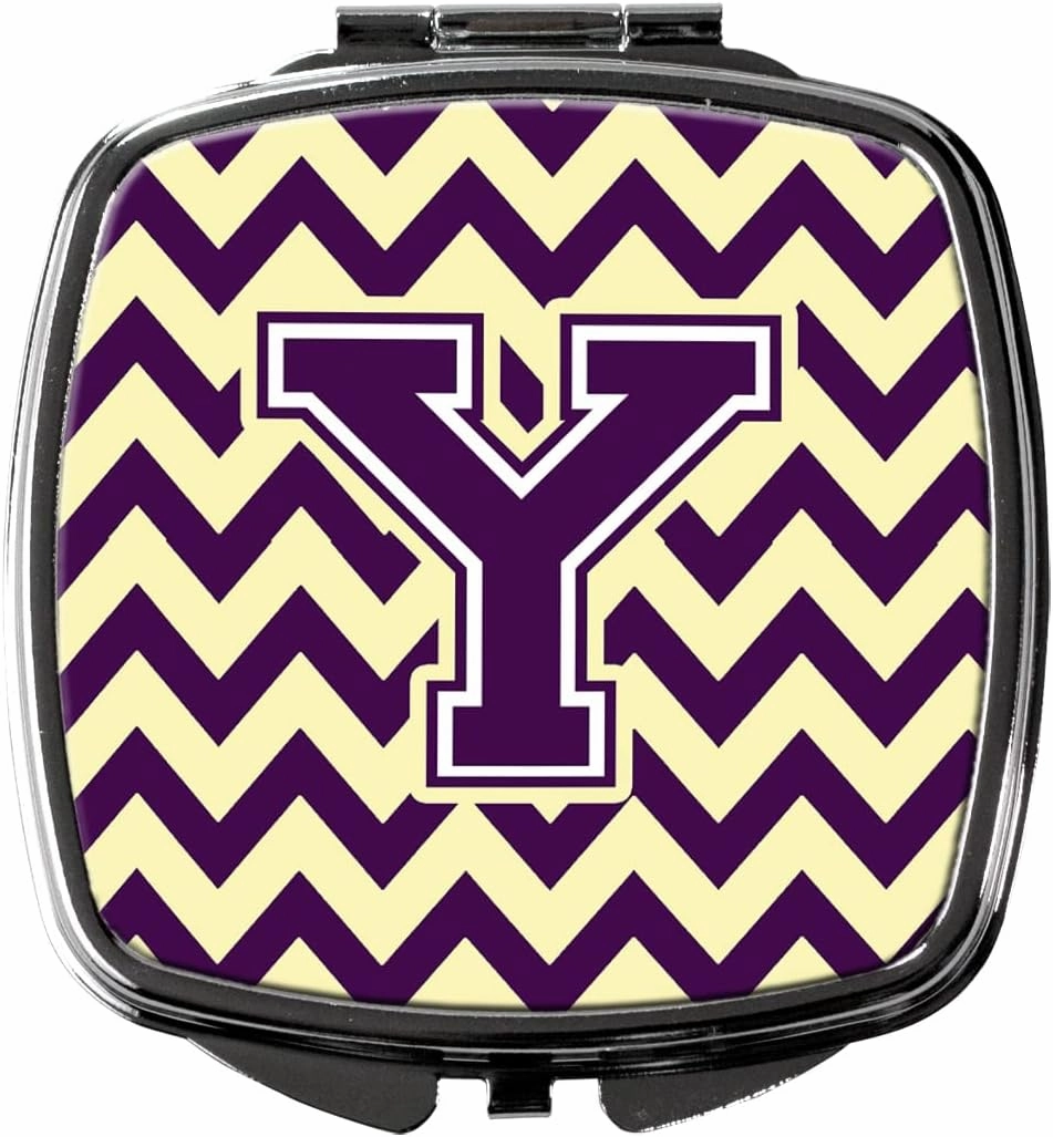 Caroline's Treasures CJ1058-YSCM Letter Y Chevron Purple and Gold Compact Mirror Decorative Travel Makeup Mirror for Women Girls Gifts Pocket Makeup Mirror Folding Handheld