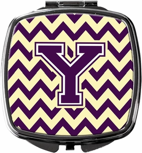 Caroline's Treasures CJ1058-YSCM Letter Y Chevron Purple and Gold Compact Mirror Decorative Travel Makeup Mirror for Women Girls Gifts Pocket Makeup Mirror Folding Handheld