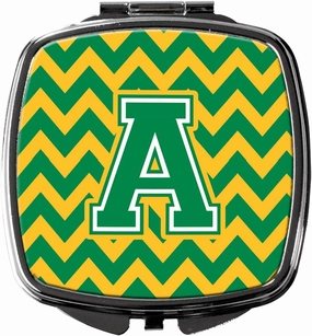 Caroline's Treasures CJ1059-ASCM Letter A Chevron Green and Gold Compact Mirror Decorative Travel Makeup Mirror for Women Girls Gifts Pocket Makeup Mirror Folding Handheld