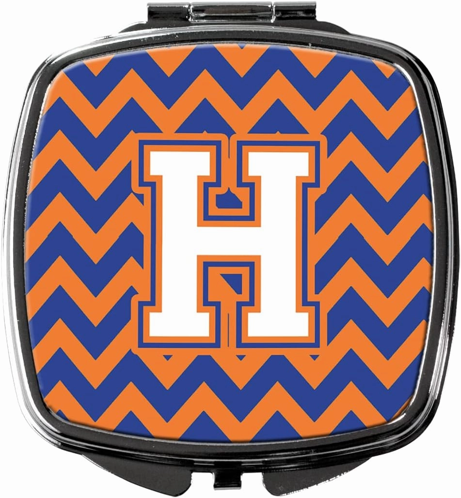 Caroline's Treasures CJ1060-HSCM Letter H Chevron Blue and Orange #3 Compact Mirror Decorative Travel Makeup Mirror for Women Girls Gifts Pocket Makeup Mirror Folding Handheld