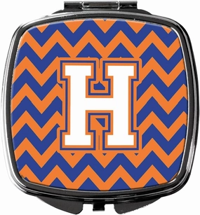 Caroline's Treasures CJ1060-HSCM Letter H Chevron Blue and Orange #3 Compact Mirror Decorative Travel Makeup Mirror for Women Girls Gifts Pocket Makeup Mirror Folding Handheld