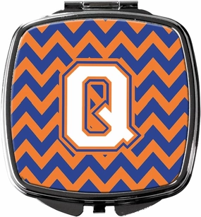 Caroline's Treasures CJ1060-QSCM Letter Q Chevron Blue and Orange #3 Compact Mirror Decorative Travel Makeup Mirror for Women Girls Gifts Pocket Makeup Mirror Folding Handheld