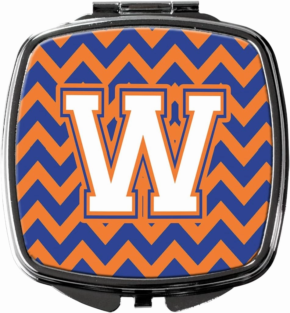 Caroline's Treasures CJ1060-WSCM Letter W Chevron Blue and Orange #3 Compact Mirror Decorative Travel Makeup Mirror for Women Girls Gifts Pocket Makeup Mirror Folding Handheld