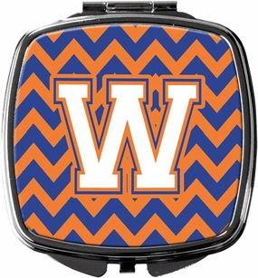 Caroline's Treasures CJ1060-WSCM Letter W Chevron Blue and Orange #3 Compact Mirror Decorative Travel Makeup Mirror for Women Girls Gifts Pocket Makeup Mirror Folding Handheld