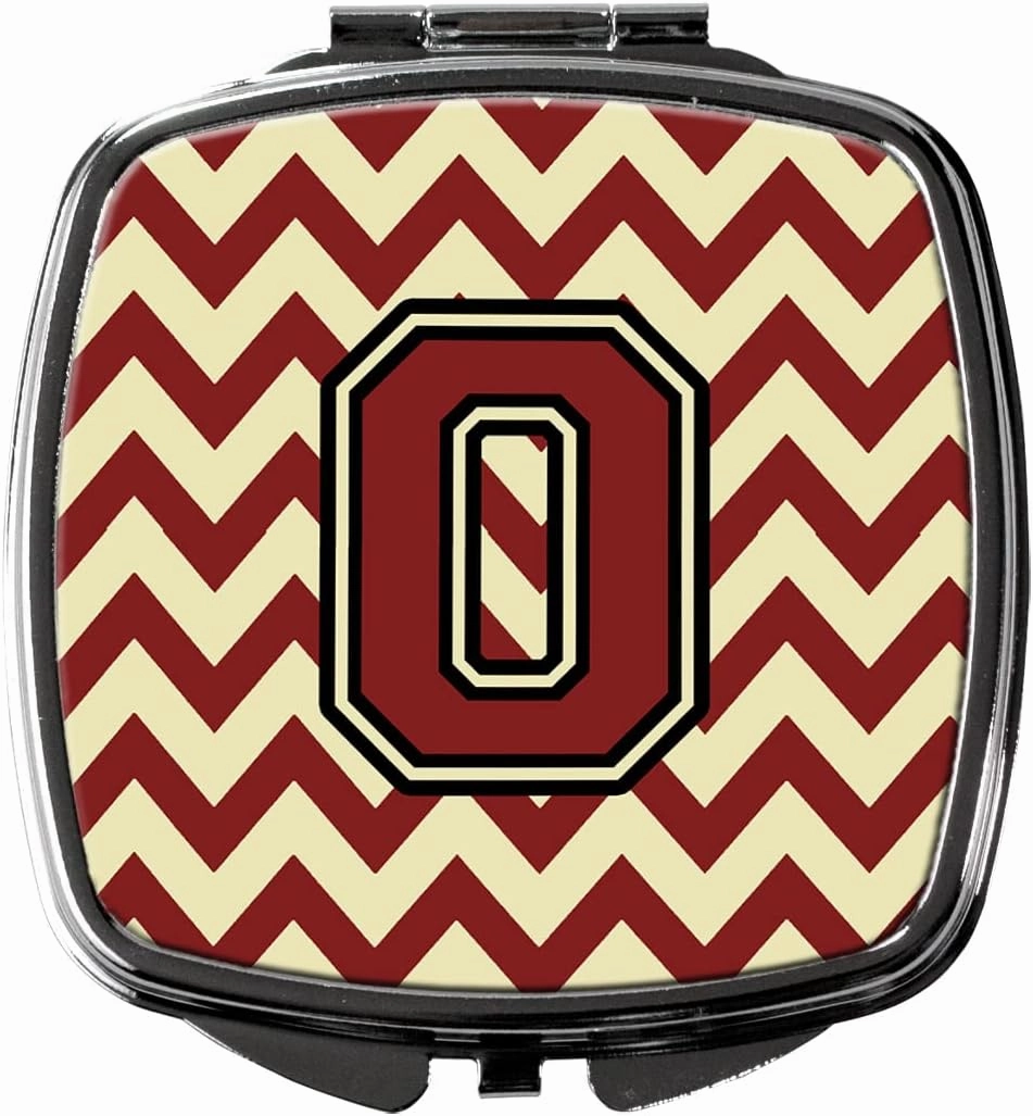 Caroline's Treasures CJ1061-OSCM Letter O Chevron Maroon and Gold Compact Mirror Decorative Travel Makeup Mirror for Women Girls Gifts Pocket Makeup Mirror Folding Handheld