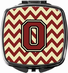 Caroline's Treasures CJ1061-OSCM Letter O Chevron Maroon and Gold Compact Mirror Decorative Travel Makeup Mirror for Women Girls Gifts Pocket Makeup Mirror Folding Handheld