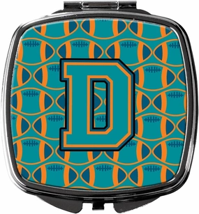 Caroline's Treasures CJ1063-DSCM Letter D Football Aqua, Orange and Marine Blue Compact Mirror Decorative Travel Makeup Mirror for Women Girls Gifts Pocket Makeup Mirror Folding Handheld