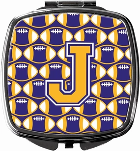 Caroline's Treasures CJ1064-JSCM Letter J Football Purple and Gold Compact Mirror Decorative Travel Makeup Mirror for Women Girls Gifts Pocket Makeup Mirror Folding Handheld