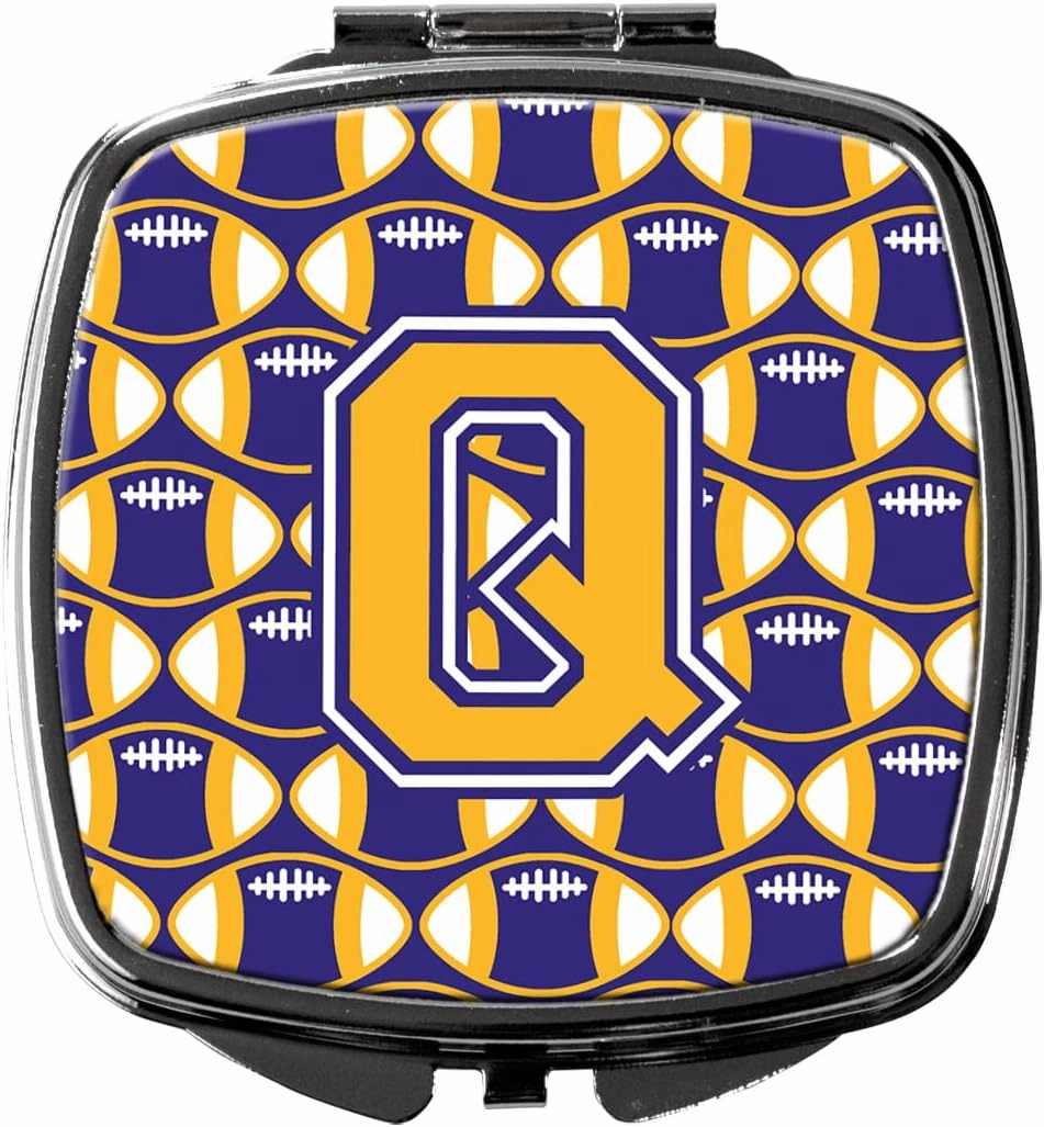 Caroline's Treasures CJ1064-QSCM Letter Q Football Purple and Gold Compact Mirror Decorative Travel Makeup Mirror for Women Girls Gifts Pocket Makeup Mirror Folding Handheld
