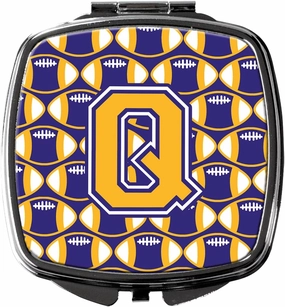 Caroline's Treasures CJ1064-QSCM Letter Q Football Purple and Gold Compact Mirror Decorative Travel Makeup Mirror for Women Girls Gifts Pocket Makeup Mirror Folding Handheld