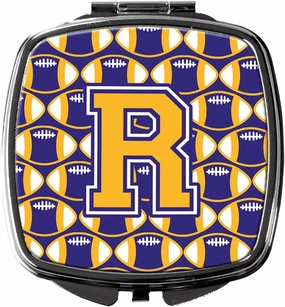 Caroline's Treasures CJ1064-RSCM Letter R Football Purple and Gold Compact Mirror Decorative Travel Makeup Mirror for Women Girls Gifts Pocket Makeup Mirror Folding Handheld