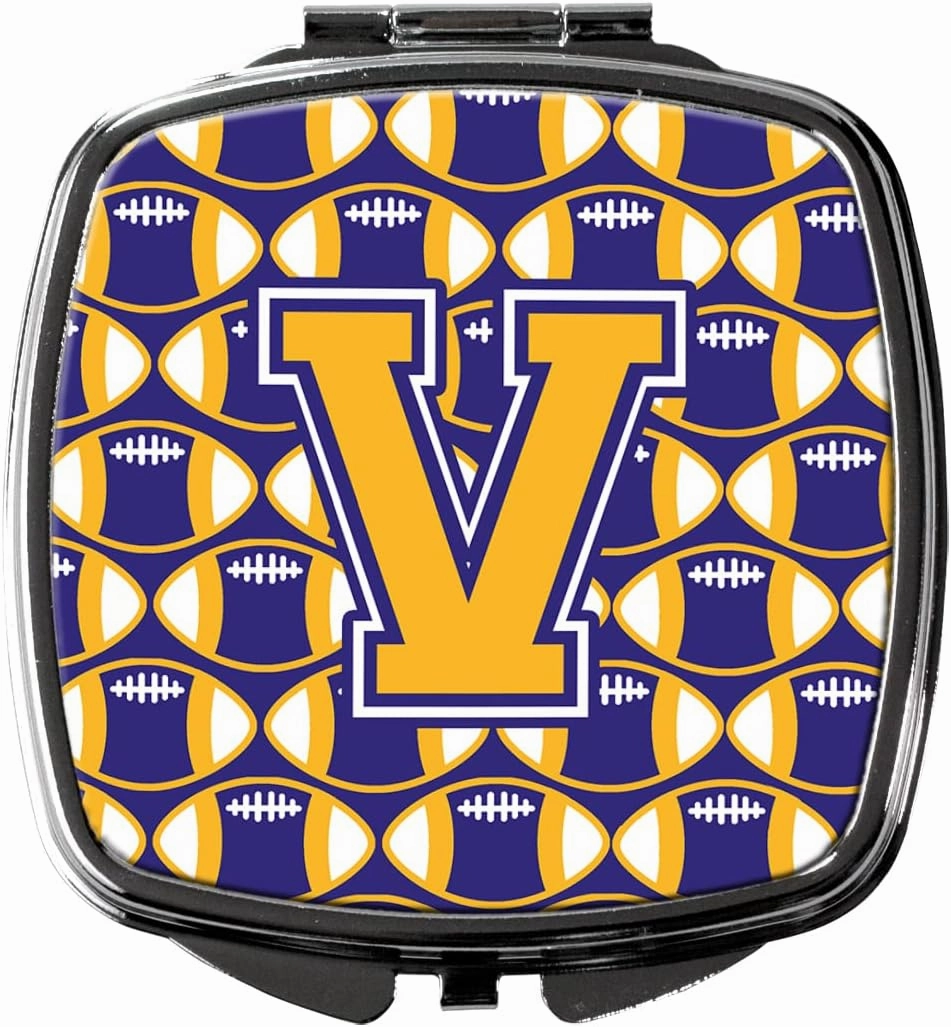 Caroline's Treasures CJ1064-VSCM Letter V Football Purple and Gold Compact Mirror Decorative Travel Makeup Mirror for Women Girls Gifts Pocket Makeup Mirror Folding Handheld
