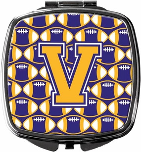 Caroline's Treasures CJ1064-VSCM Letter V Football Purple and Gold Compact Mirror Decorative Travel Makeup Mirror for Women Girls Gifts Pocket Makeup Mirror Folding Handheld