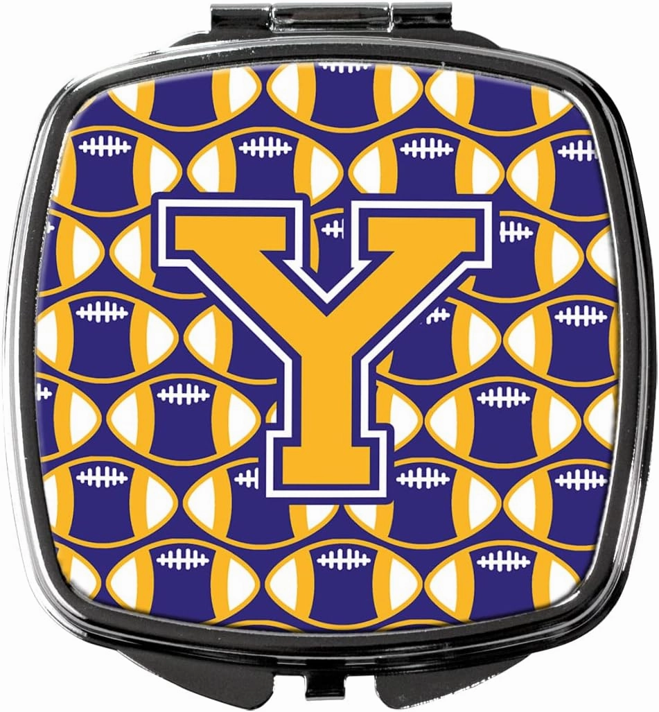 Caroline's Treasures CJ1064-YSCM Letter Y Football Purple and Gold Compact Mirror Decorative Travel Makeup Mirror for Women Girls Gifts Pocket Makeup Mirror Folding Handheld