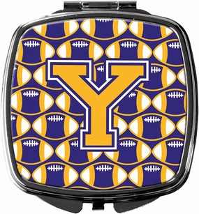 Caroline's Treasures CJ1064-YSCM Letter Y Football Purple and Gold Compact Mirror Decorative Travel Makeup Mirror for Women Girls Gifts Pocket Makeup Mirror Folding Handheld