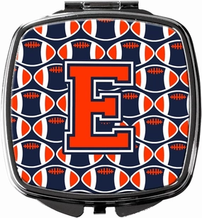 Caroline's Treasures CJ1066-ESCM Letter E Football Orange, Blue and white Compact Mirror Decorative Travel Makeup Mirror for Women Girls Gifts Pocket Makeup Mirror Folding Handheld