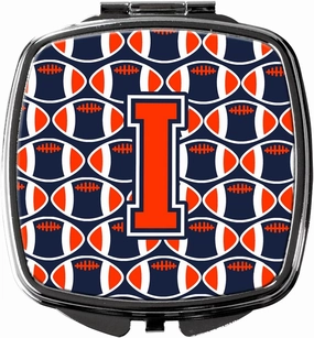 Caroline's Treasures CJ1066-ISCM Letter I Football Orange, Blue and white Compact Mirror Decorative Travel Makeup Mirror for Women Girls Gifts Pocket Makeup Mirror Folding Handheld