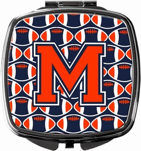 Caroline's Treasures CJ1066-MSCM Letter M Football Orange, Blue and white Compact Mirror Decorative Travel Makeup Mirror for Women Girls Gifts Pocket Makeup Mirror Folding Handheld