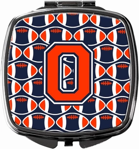 Caroline's Treasures CJ1066-OSCM Letter O Football Orange, Blue and white Compact Mirror Decorative Travel Makeup Mirror for Women Girls Gifts Pocket Makeup Mirror Folding Handheld