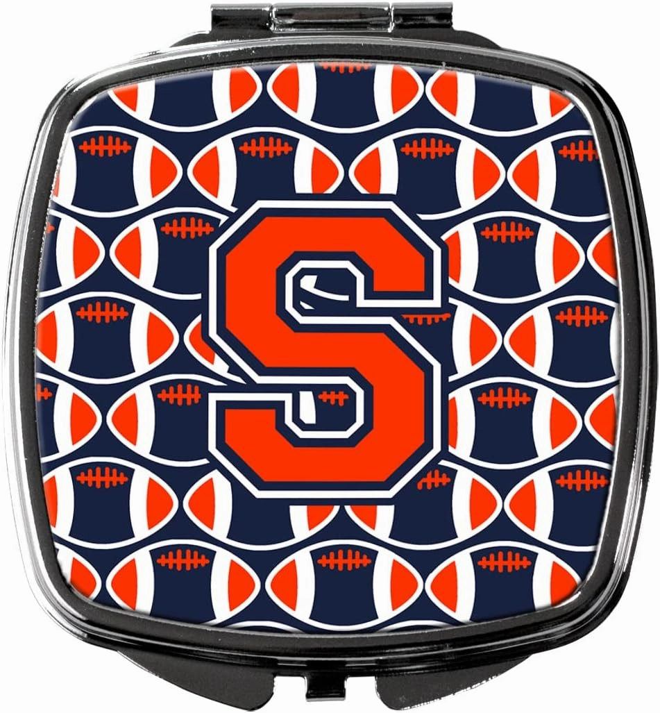 Caroline's Treasures CJ1066-SSCM Letter S Football Orange, Blue and white Compact Mirror Decorative Travel Makeup Mirror for Women Girls Gifts Pocket Makeup Mirror Folding Handheld